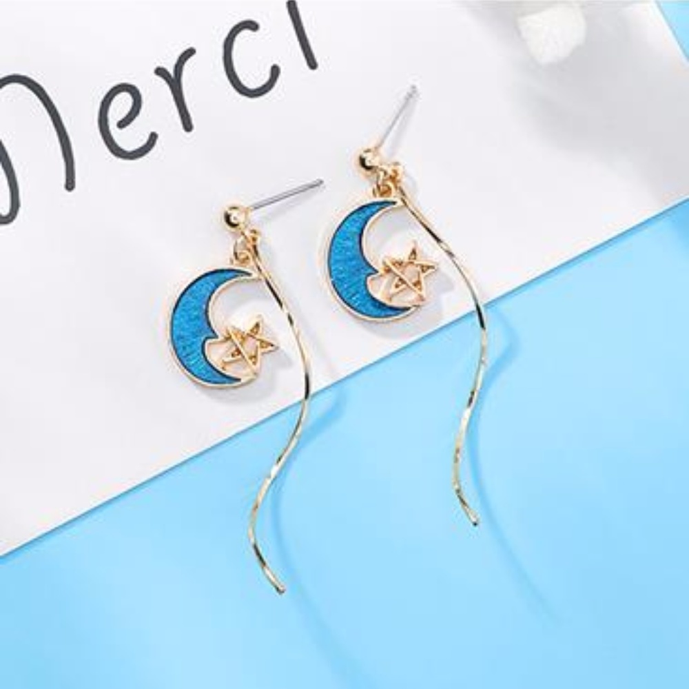 NEW MIDNIGHT Moon Star Swirl Handmade Earrings 1 - Picture 2 of 2